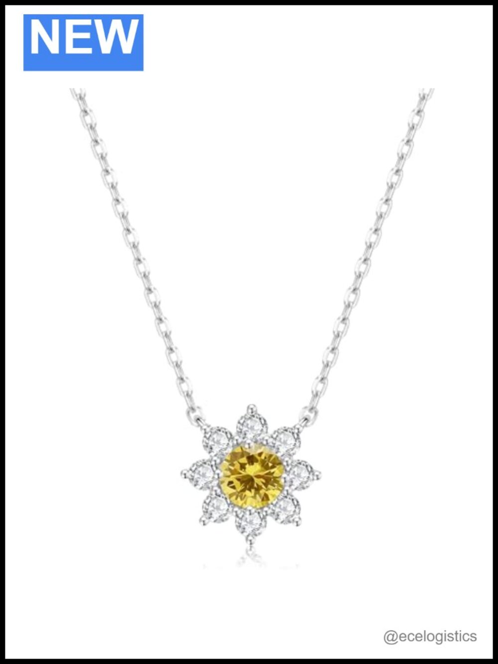 Sterling Silver Birthstone Necklace 6mm Cubic Zirconia Flower Halo Pendant
